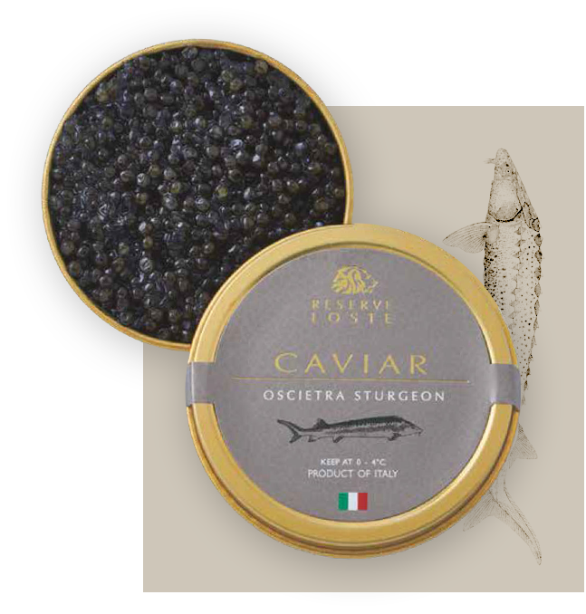 (STOCK AVAILABLE, CONTACT US TO ORDER) Frozen Caviar Oscietra Sturgeon 30g Italy - Reserve Loste