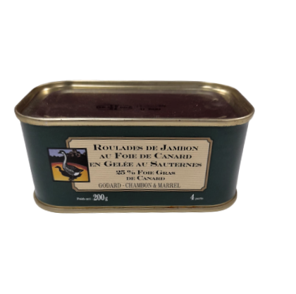 Ham and Duck Foie Gras Roulades w/ Sauternes Jelly Tin 200g - Godard